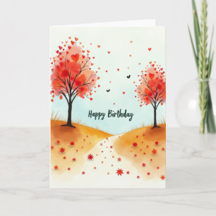 Carte d'anniversaire à coeurs aquarelle douce