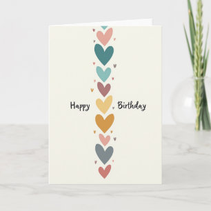 Carte d'anniversaire à coeurs en cascade délicats