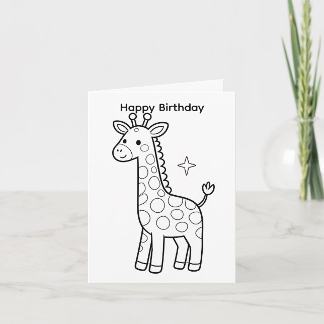 Carte d'anniversaire à colorier motif girafe (Devant)