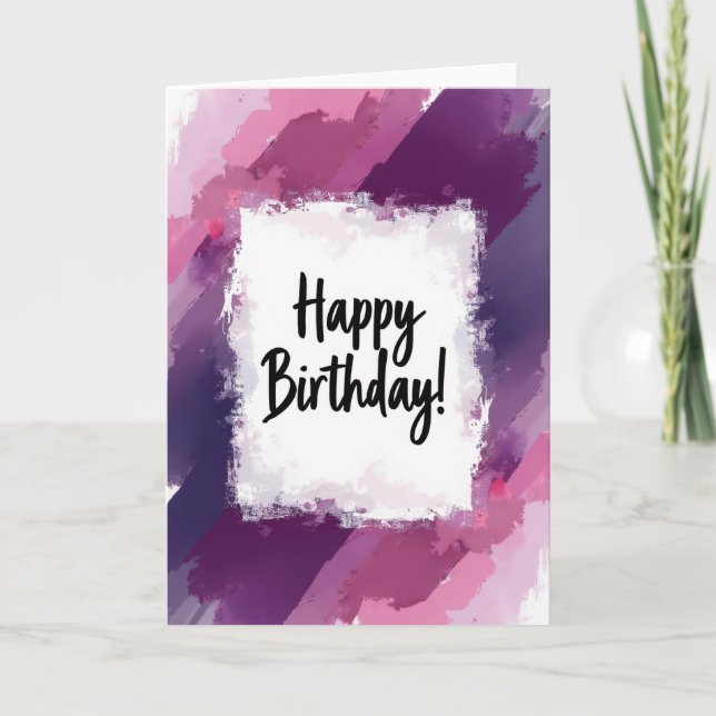 Carte d'anniversaire à coup de pinceau violet (Devant)