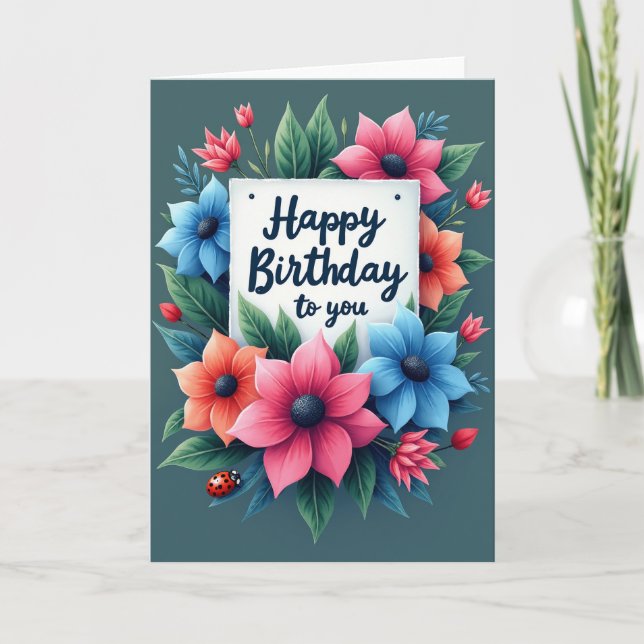 Carte d'anniversaire à couronne de fleurs élégante (Devant)