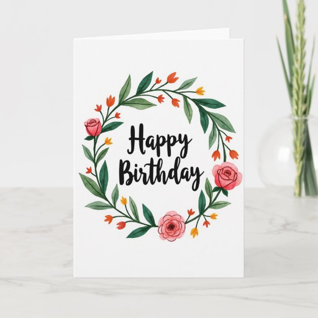 Carte d'anniversaire à couronne de roses (Devant)
