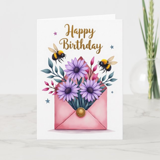 Carte d'anniversaire à enveloppe rose (Devant)