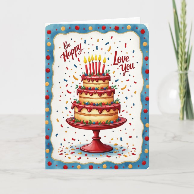 Carte d'anniversaire à étages dorés (Devant)