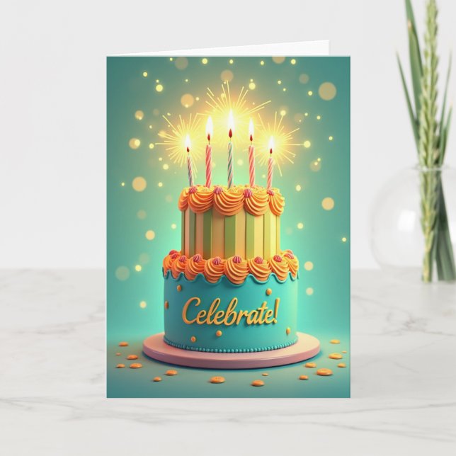 Carte d'anniversaire à étages sarcelle (Devant)