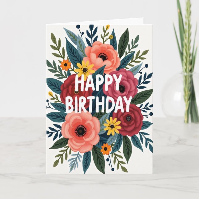 Carte d'anniversaire à feuillage botanique (Devant)