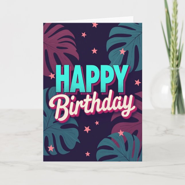 Carte d'anniversaire à feuillage exotique (Devant)