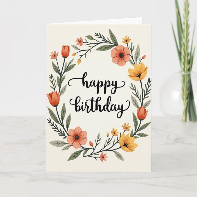 Carte d'anniversaire à feuillage vert (Devant)