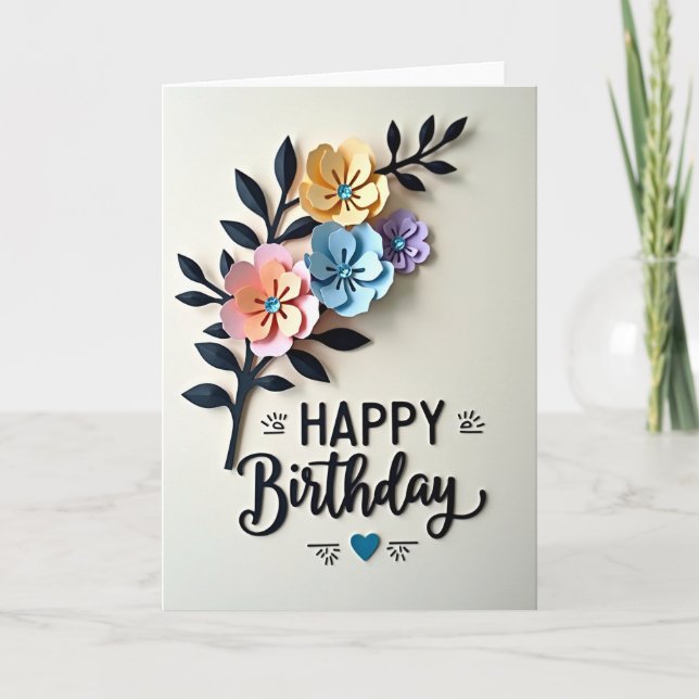 Carte d'anniversaire à fleurs en couches (Devant)