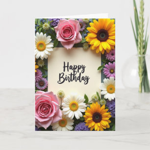 Carte d'anniversaire à fleurs scripturée
