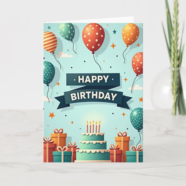 Carte d'anniversaire à gâteau rayé (Devant)