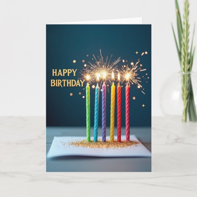 Carte d'anniversaire à la flamme scintillante (Devant)