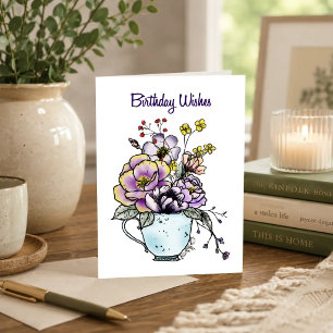 Carte d'anniversaire à la tasse de thé florale