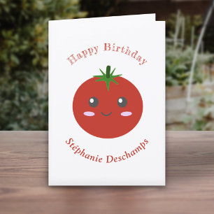 Carte d'anniversaire à la tomate mignonne