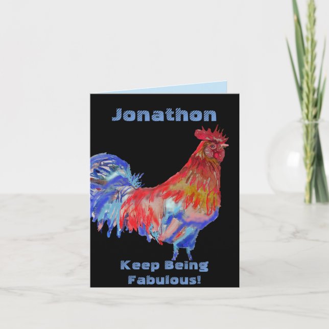 Carte d'anniversaire à l'aquarelle Coq Rouge nom d (Devant)