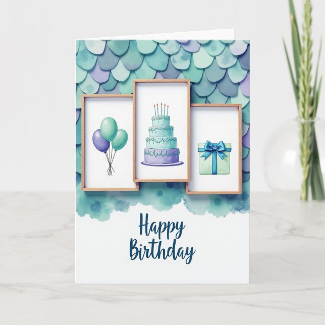 Carte d'anniversaire à l'aquarelle encadrée (Devant)