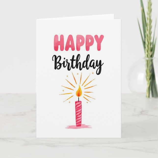 Carte d'anniversaire à l'aquarelle rose (Devant)