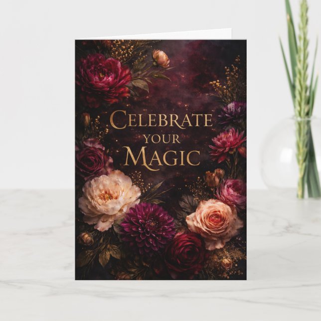 Carte d'anniversaire à l'écriture dorée florale so (Devant)
