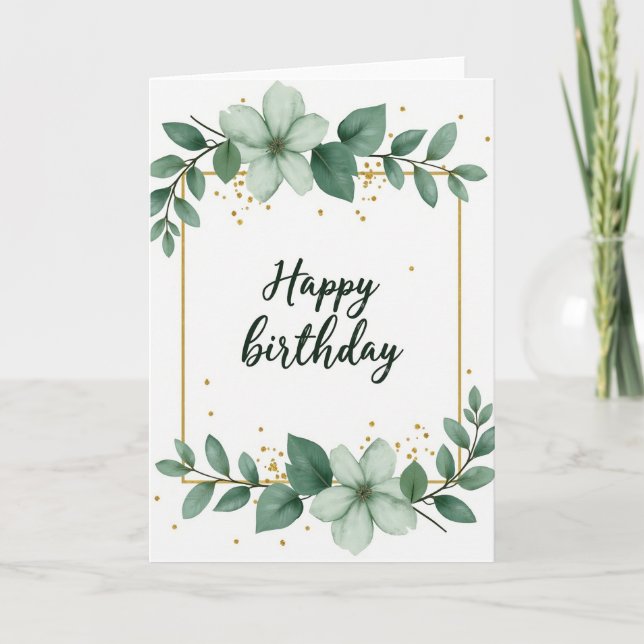 Carte d'anniversaire à l'écriture verte florale (Devant)