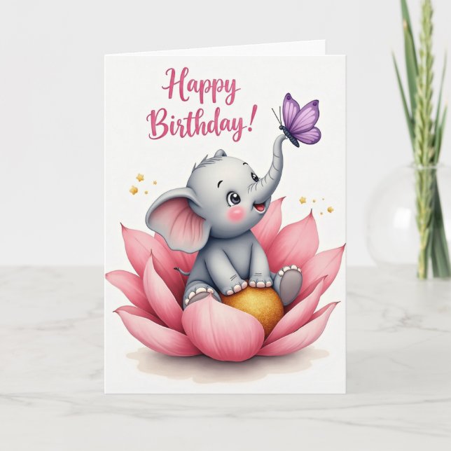 Carte d'anniversaire à l'éléphant floral (Devant)
