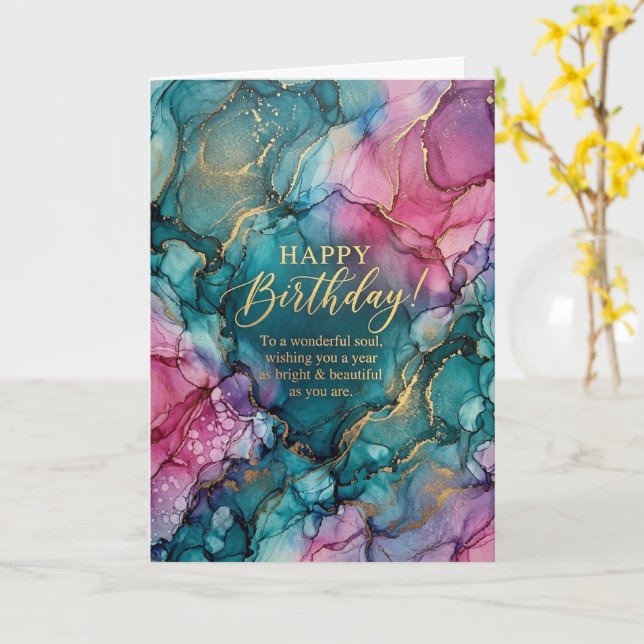 Carte d'anniversaire à l'encre d'alcool Rose Sarce (Fleur jaune)
