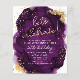 Carte d'anniversaire à l'encre d'alcool violet dor