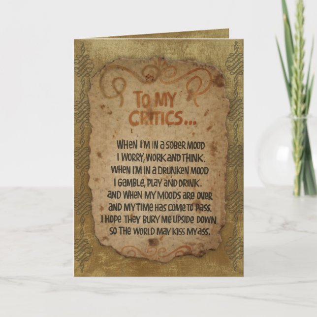 Carte d'anniversaire 'à mes critiques' (Devant)