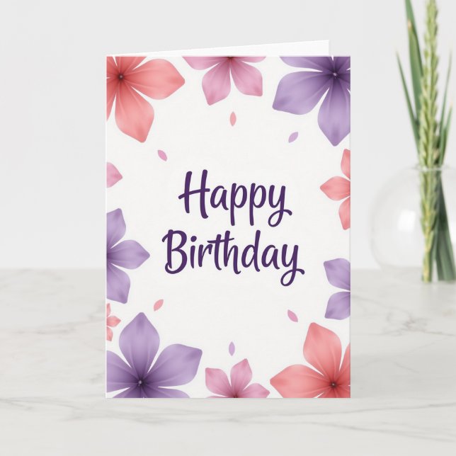 Carte d'anniversaire à motif floral Blossom Script (Devant)