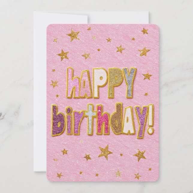 Carte d'anniversaire à paillettes roses (Devant)