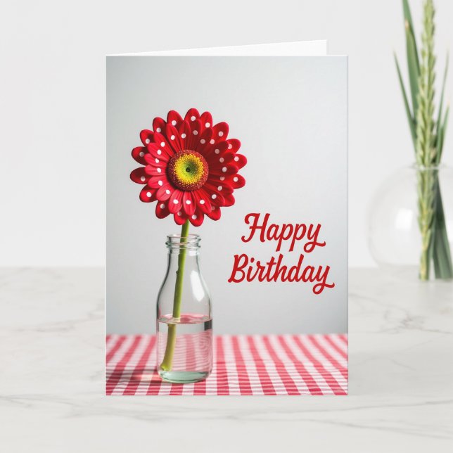 Carte d'anniversaire à pétale à pois (Devant)
