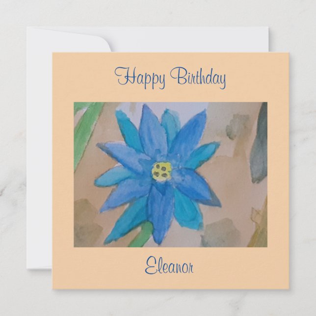 Carte d'anniversaire à plat de fleurs bleues (Devant)