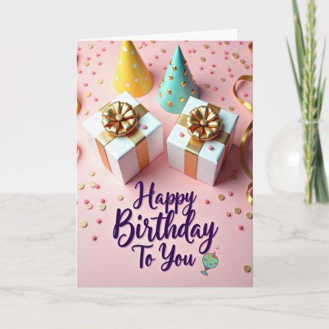 Carte d'anniversaire à plat rose (Devant)