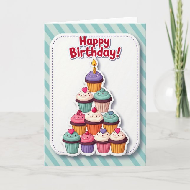 Carte d'anniversaire à pyramide de cupcakes (Devant)
