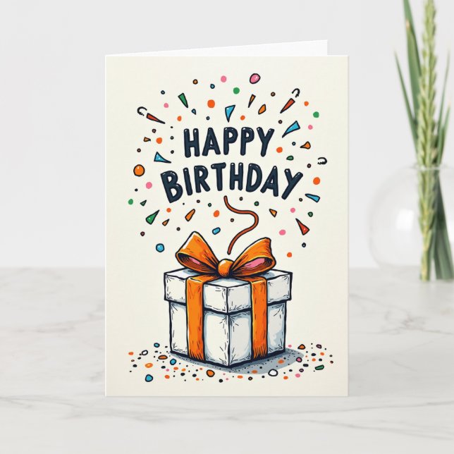 Carte d'anniversaire à ruban orange (Devant)