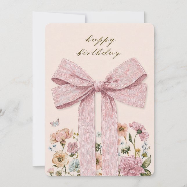 Carte d'anniversaire à ruban rose (Devant)