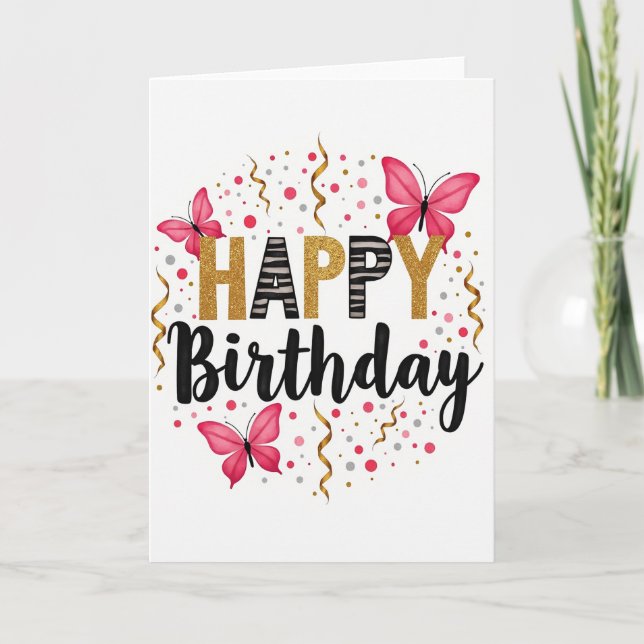 Carte d'anniversaire à script rayé (Devant)