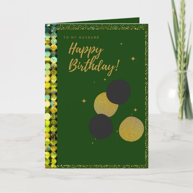 Carte d'anniversaire à sequins dorés et émeraude S (Devant)