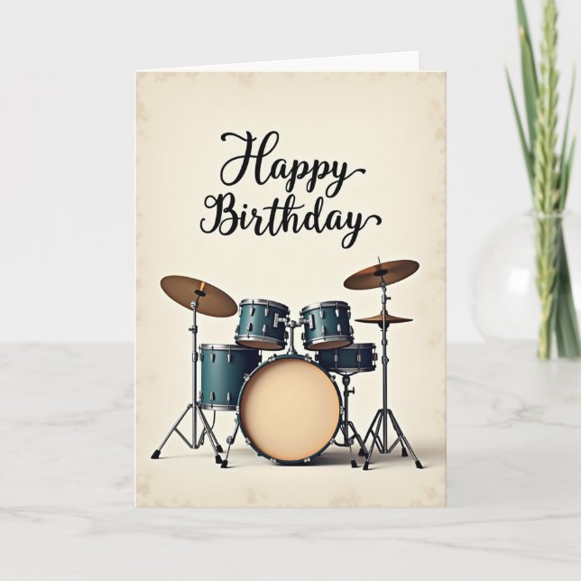 Carte d'anniversaire à tambour sarcelle (Devant)