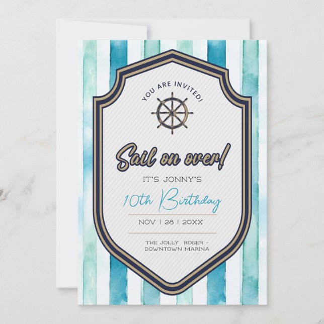 Carte d'anniversaire à thème nautique. 10e anniver (Devant)