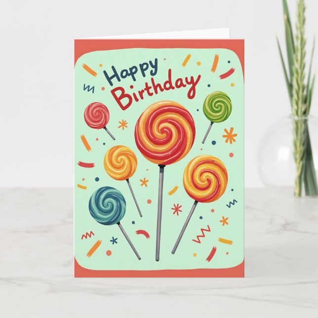 Carte d'anniversaire à tourbillons de bonbons (Devant)