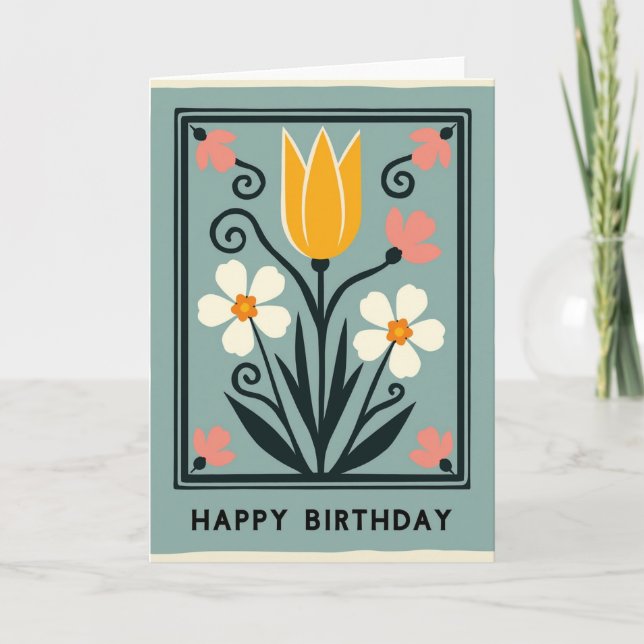 Carte d'anniversaire à tulipe encadrée (Devant)