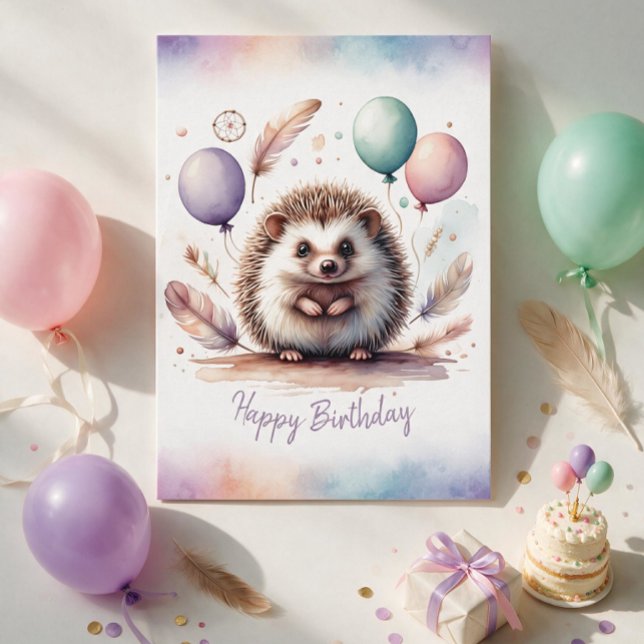 Carte d'anniversaire adorable au hérisson à l'aqua (Adorable Watercolor Hedgehog Happy Birthday Card)