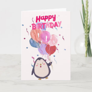 Carte d'anniversaire adorable avec manchot et ball