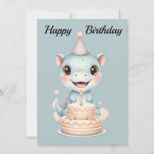 Carte d'anniversaire Adorable Bébé Dinosaure Bleu 