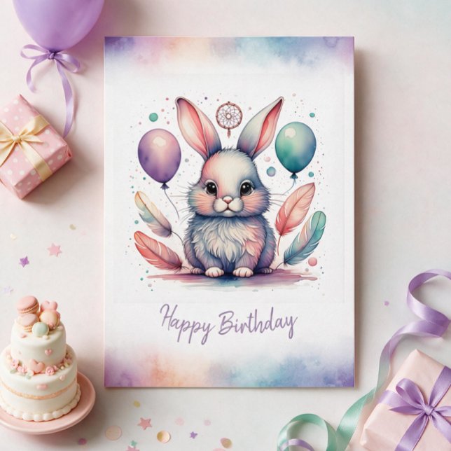 Carte d'anniversaire adorable Boho Lapin Lapin (Adorable Boho Rabbit Bunny Happy Birthday Card)