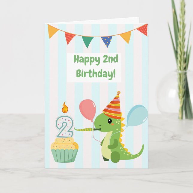 Carte d'anniversaire adorable dinosaure rayé bleu  (Devant)