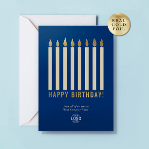 Carte d'anniversaire affaires Bougies Logo Bleu Or