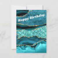 Carte d'anniversaire Agate Bleu Turquoise Or Aqua