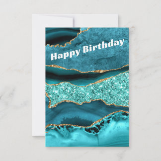 Carte d'anniversaire Agate Bleu Turquoise Or Aqua