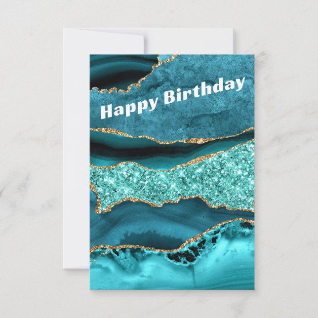 Carte d'anniversaire Agate Bleu Turquoise Or Aqua (Devant)